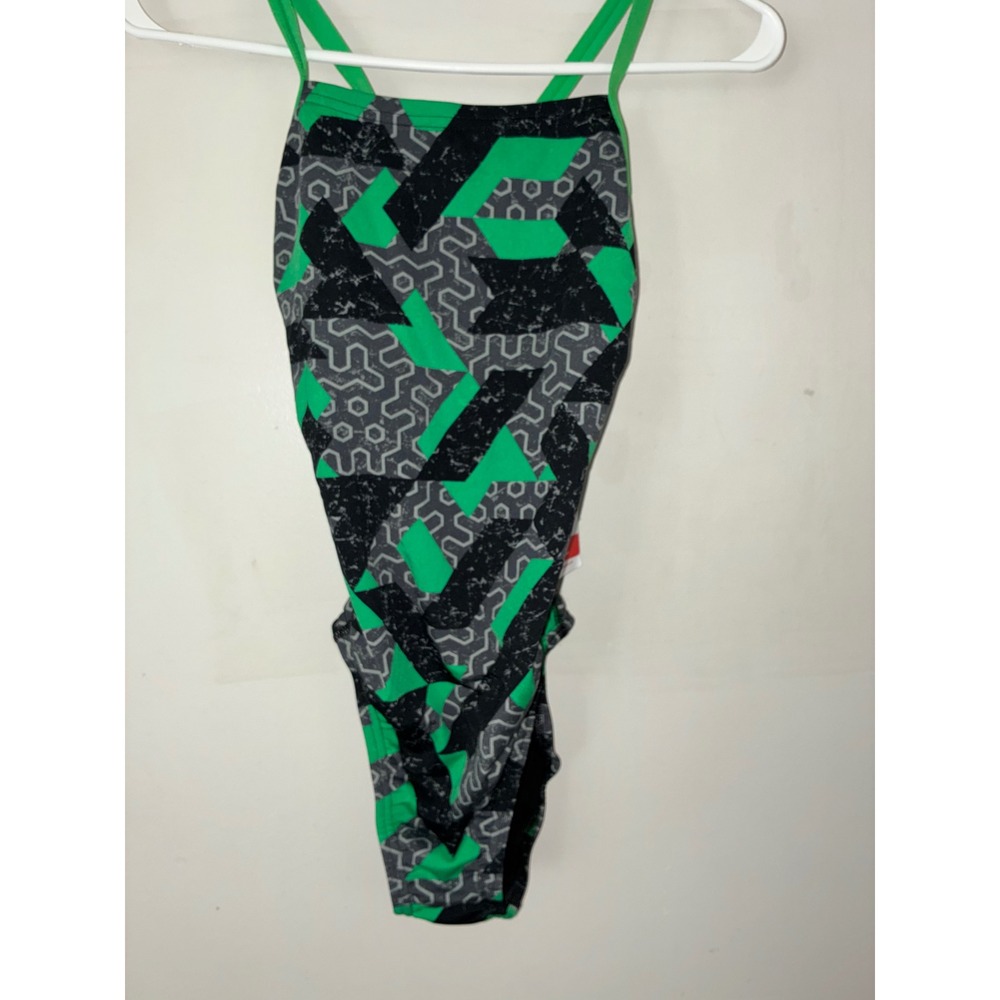 Speedo One Piece Swimsuit Women 30 Green Endurance+ Flyback Racing Training Suit